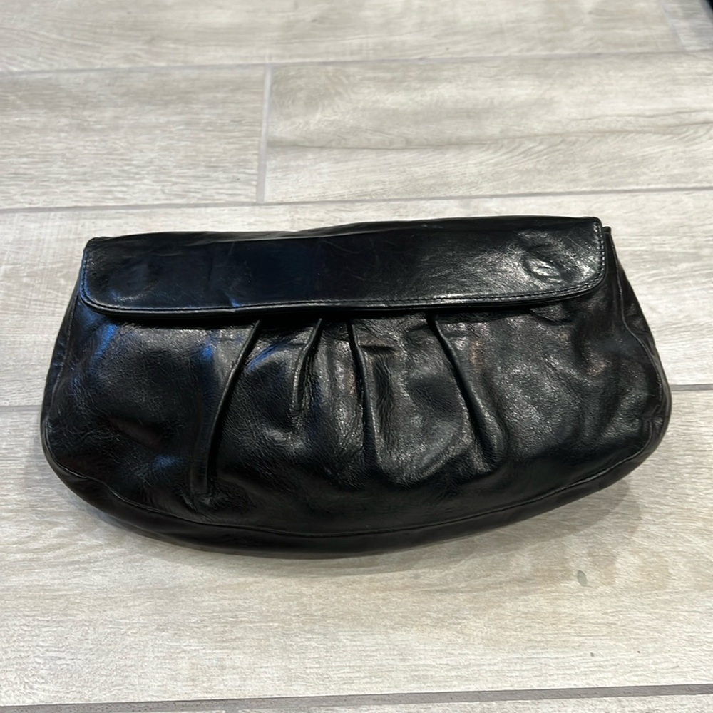 Ply black leather clutch/shoulder bag